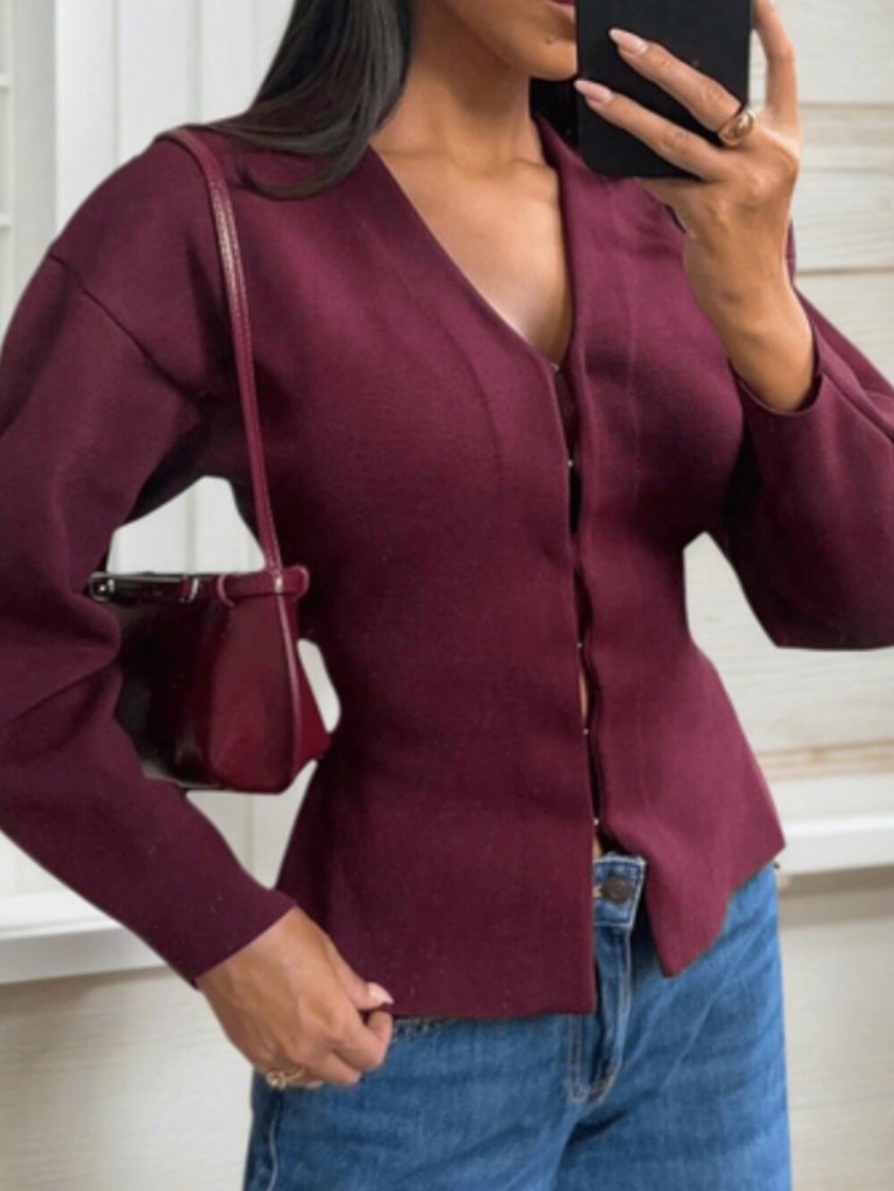 ZARA Burgundy Long Sleeve Top
